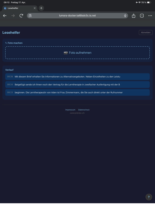 LeseHeld Startseite auf dem iPad